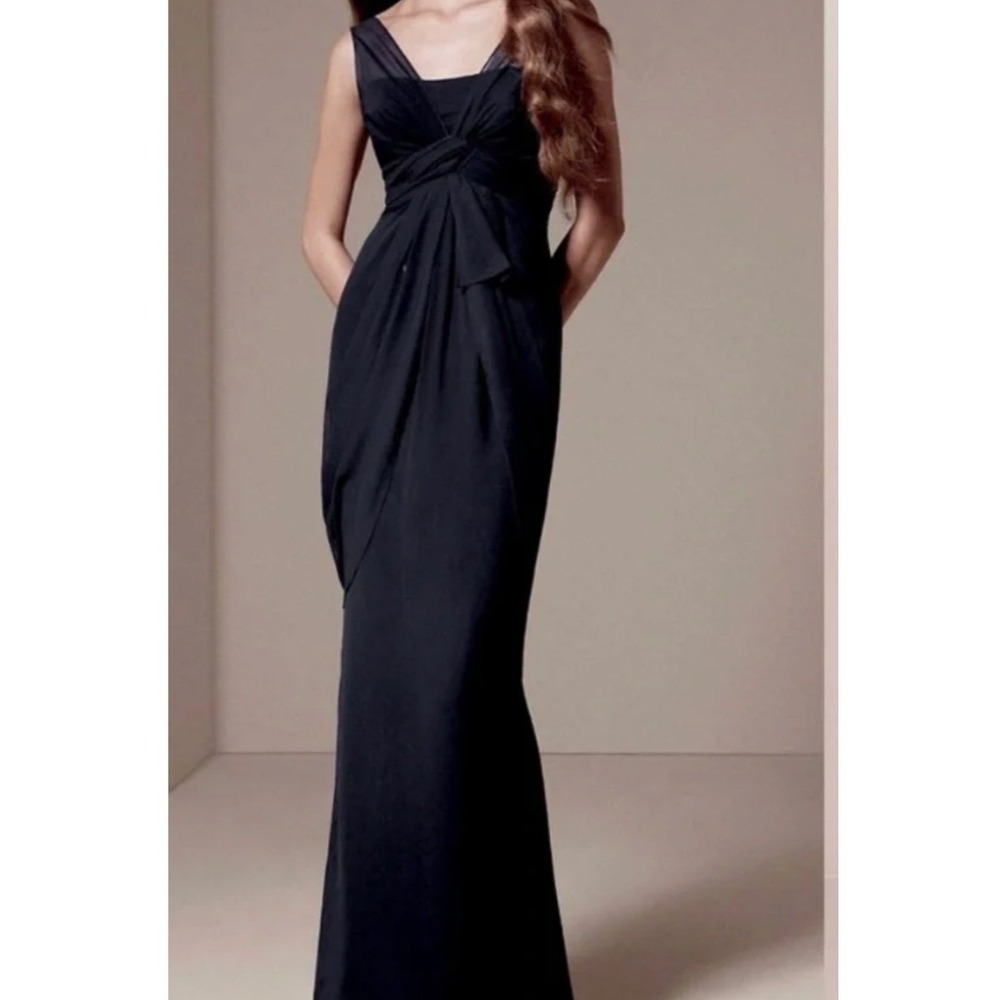 White by Vera Wang Sz 4 V-Neck Column Gown Draped Black Chiffon Formal